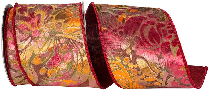 Grand Floral Velvet Burn Out Deluxe Dupioni Backed Wired, 4"