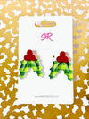 Green Plaid Acrylic Holly Statement Stud Earring
