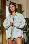 Star Print Washed Denim Shirt Jacket Shacket