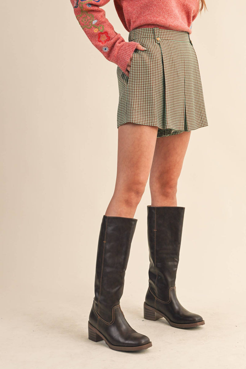 HOUNDSTOOTH PLEATED SHORTS