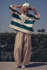 Oversized Half Zip Bold Stripe Statement Pullover Sweatshirt