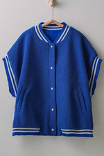 Oversized Sherpa Textured Varsity Button Front Vest