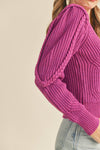 BRAIDED CABLE KNIT PUFF SLEEVE SWEATER