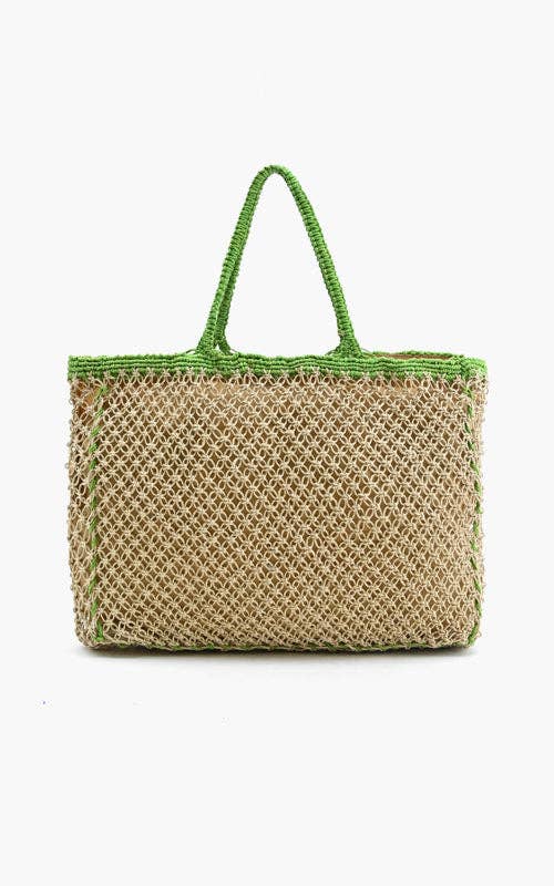 Poolside Jute Macrame Tote in Beige & Green