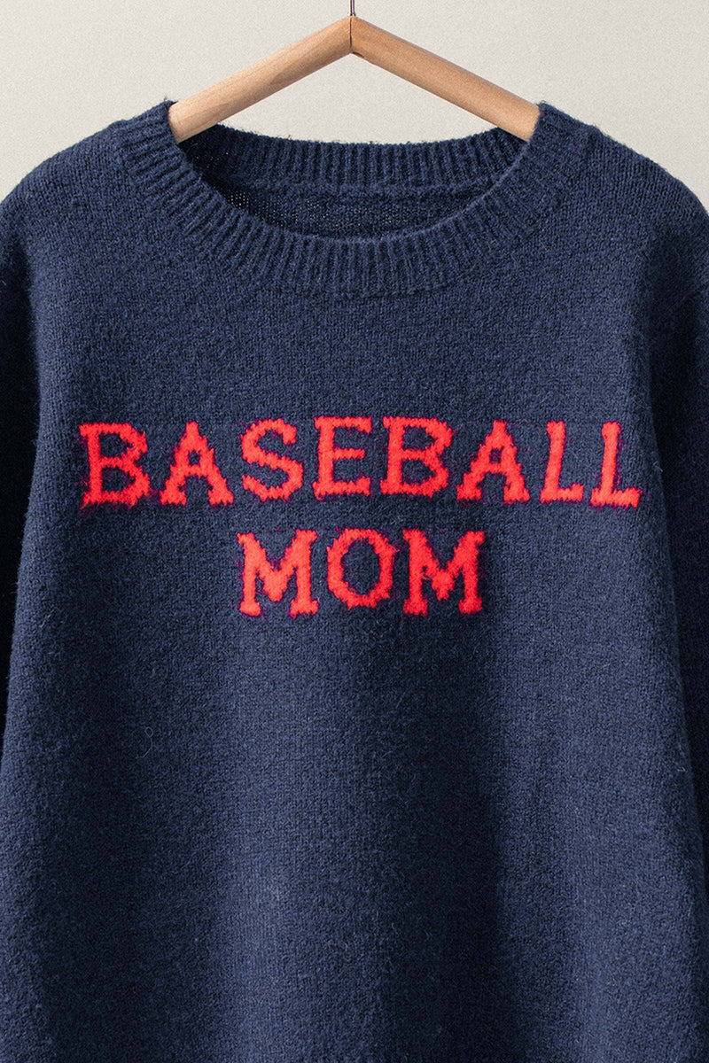 Baseball Mom Knit Pullover Sweater