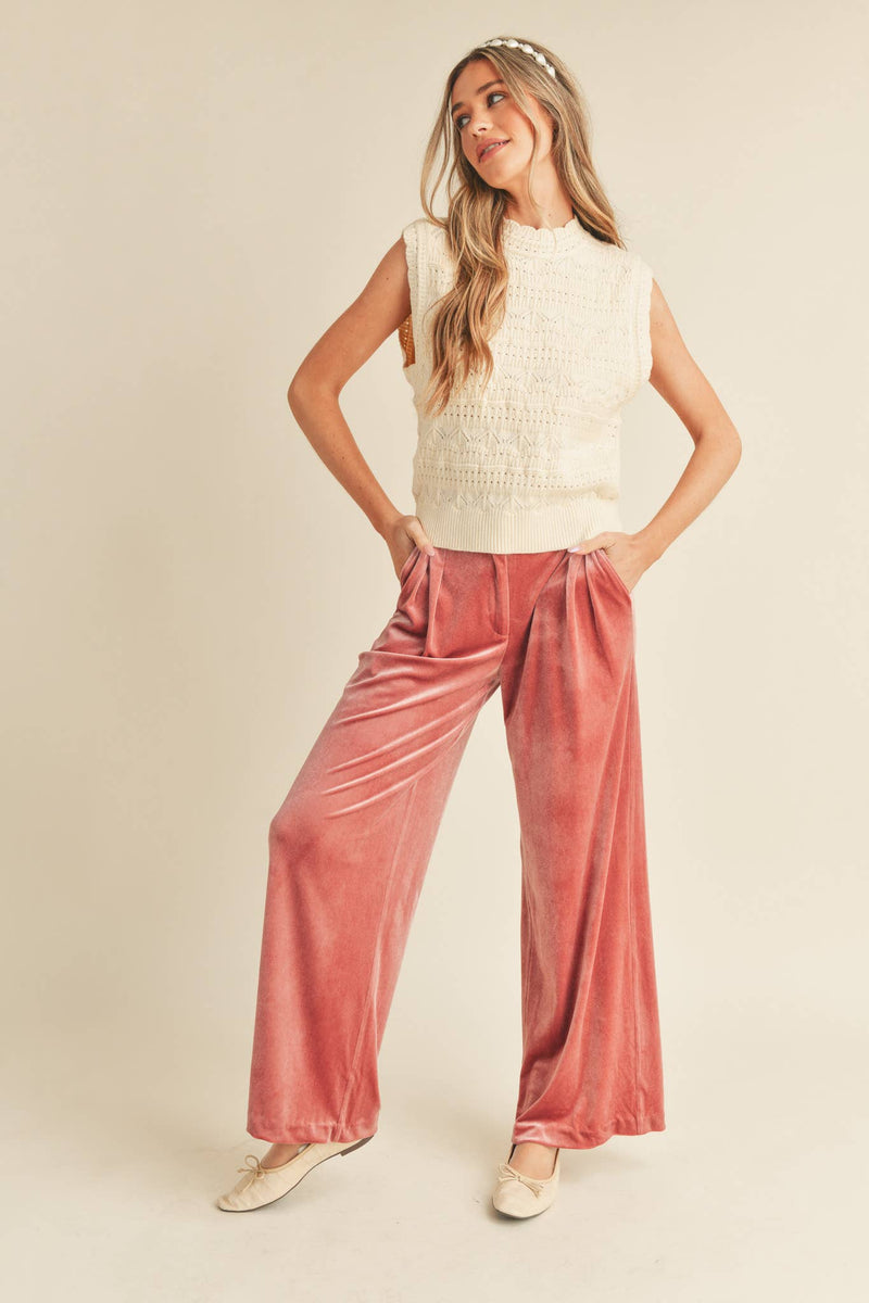 WIDE LEG VELVET TROUSERS