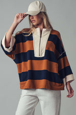 Oversized Half Zip Bold Stripe Statement Pullover Sweatshirt