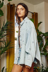 Star Print Washed Denim Shirt Jacket Shacket