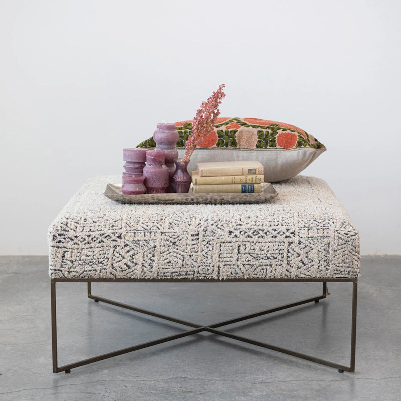 Damask Upholstered Ottoman