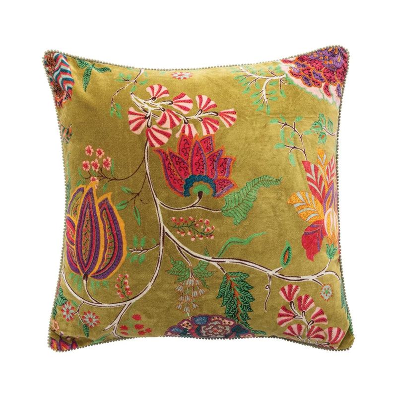 20" Square Olive Velvet Pillow