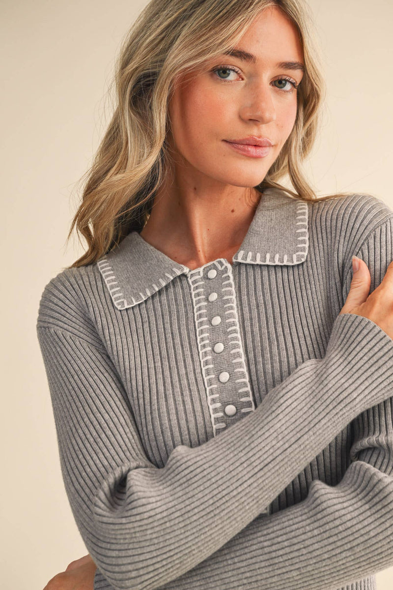 RIBBED SWEATER MIDI DRESS WITH CONTRAST STITCH