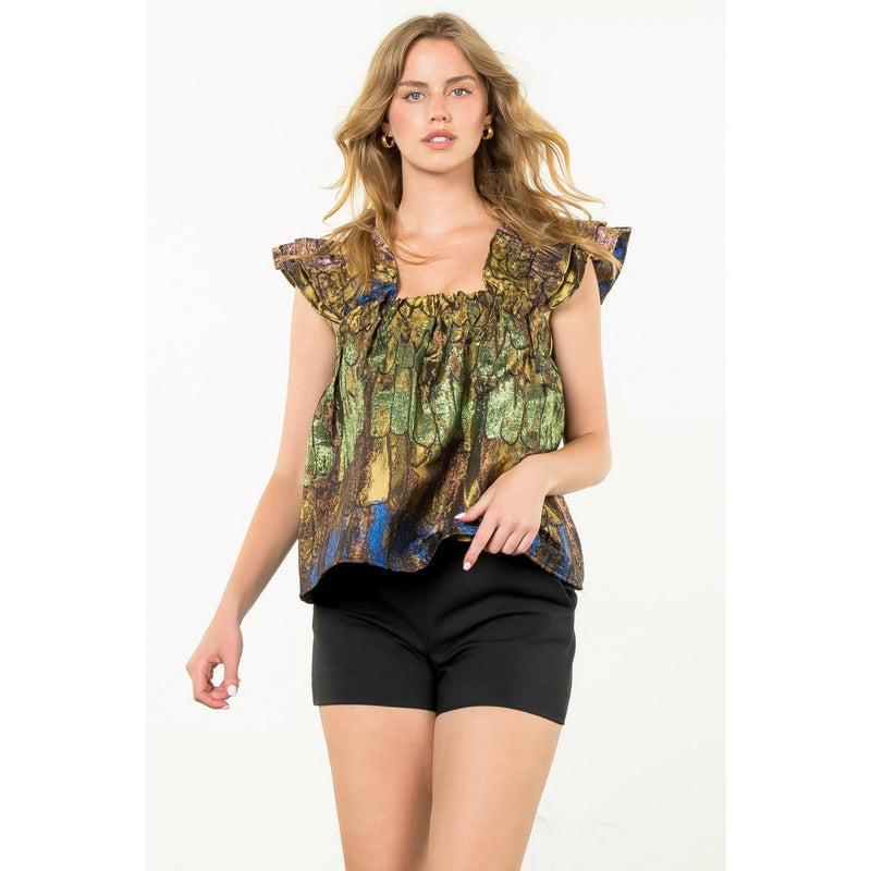 Flutter Sleeve Metallic Top