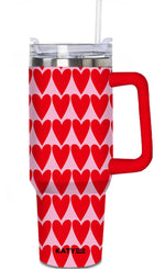 Girly Red Hearts Pattern Tumbler with Handle and Straw