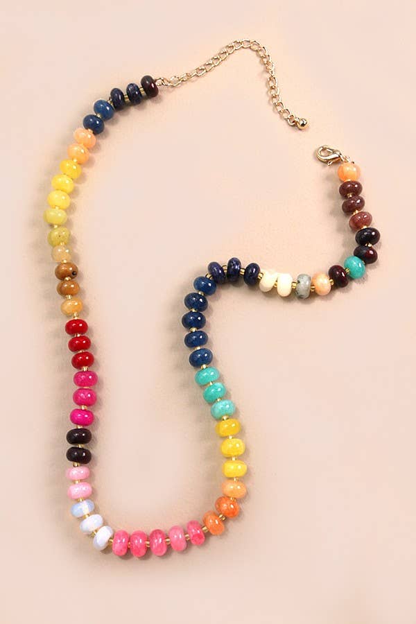 Natural Agate Glass Semi-Precious Bead Necklace