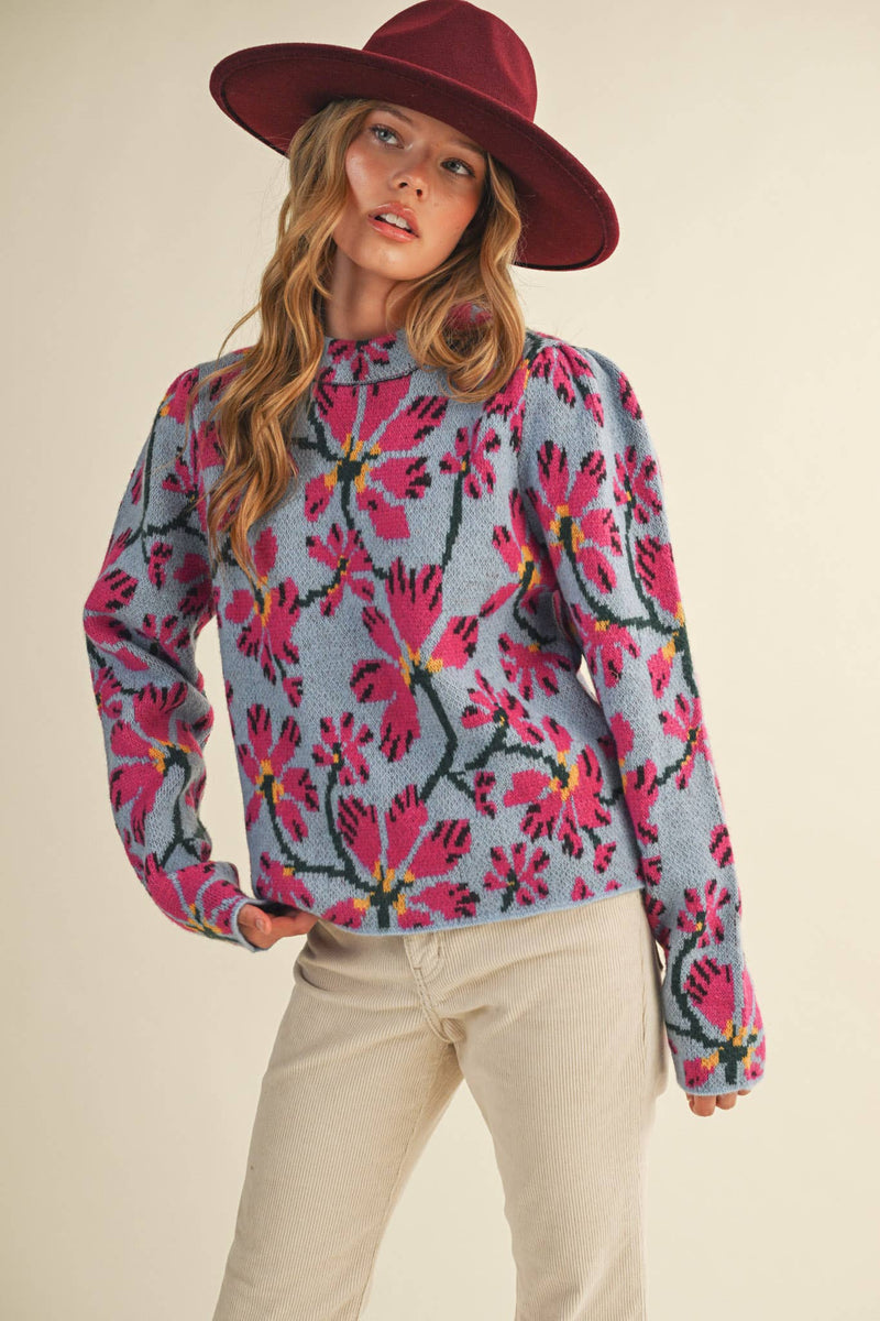 FLORAL MOCK NECK SWEATER MSW11101
