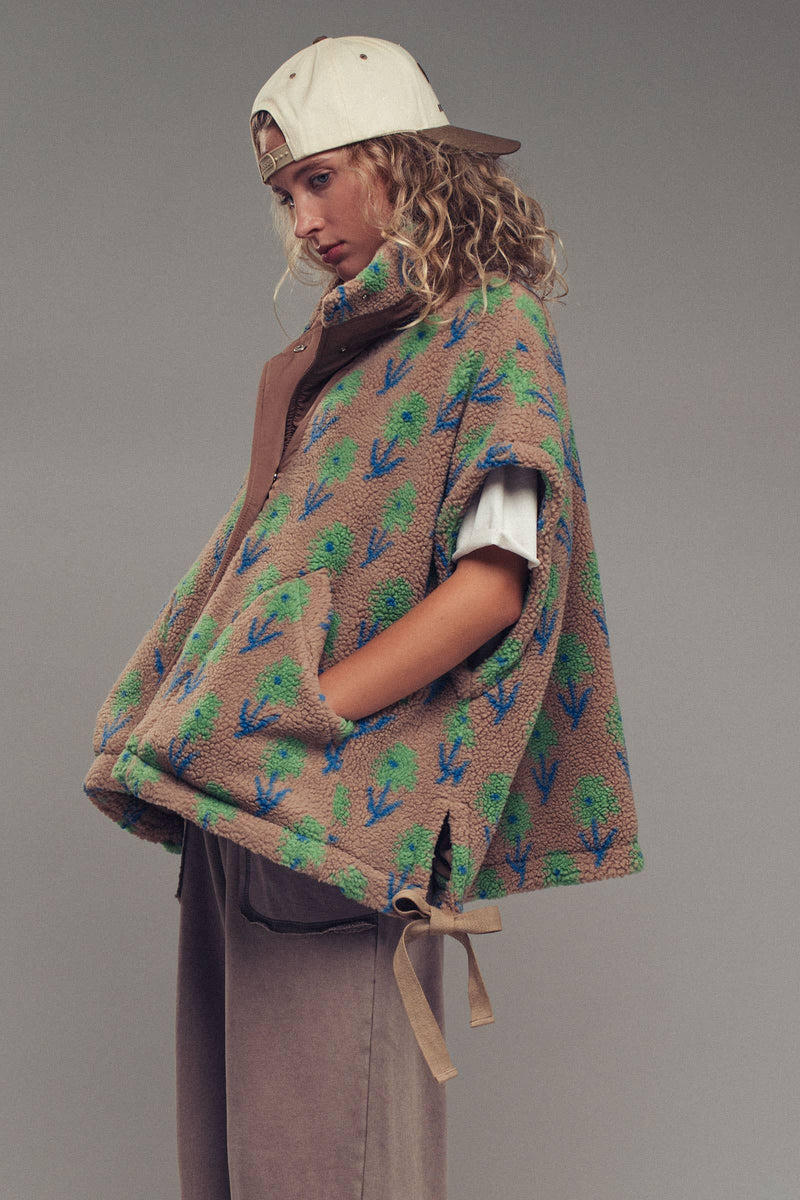 Oversized Floral Sherpa Fleece Vest