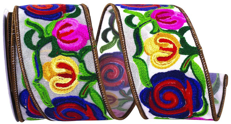 Floral Embroidery Stitches Wired Edge, 2-1/2 In, 5 Yards