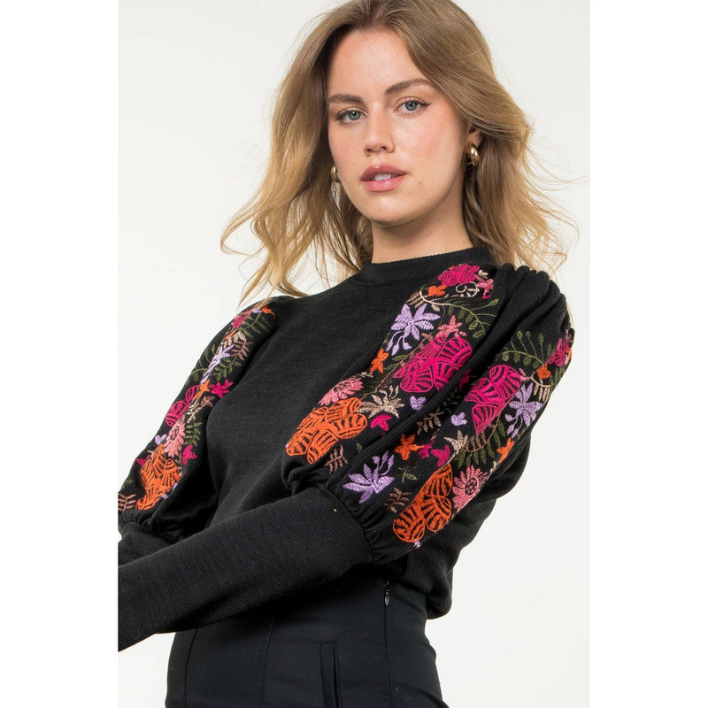 Embroidered Bishop Sleeve Top