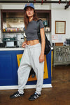 P5543 Solid Terry Raw Edge Low Crotch Joggers Sweatpants