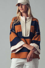 Oversized Half Zip Bold Stripe Statement Pullover Sweatshirt