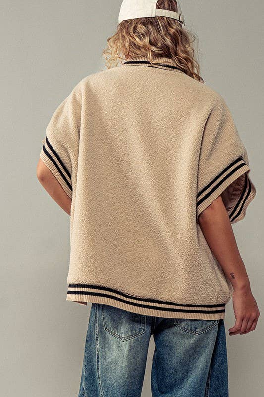 Oversized Sherpa Textured Varsity Button Front Vest