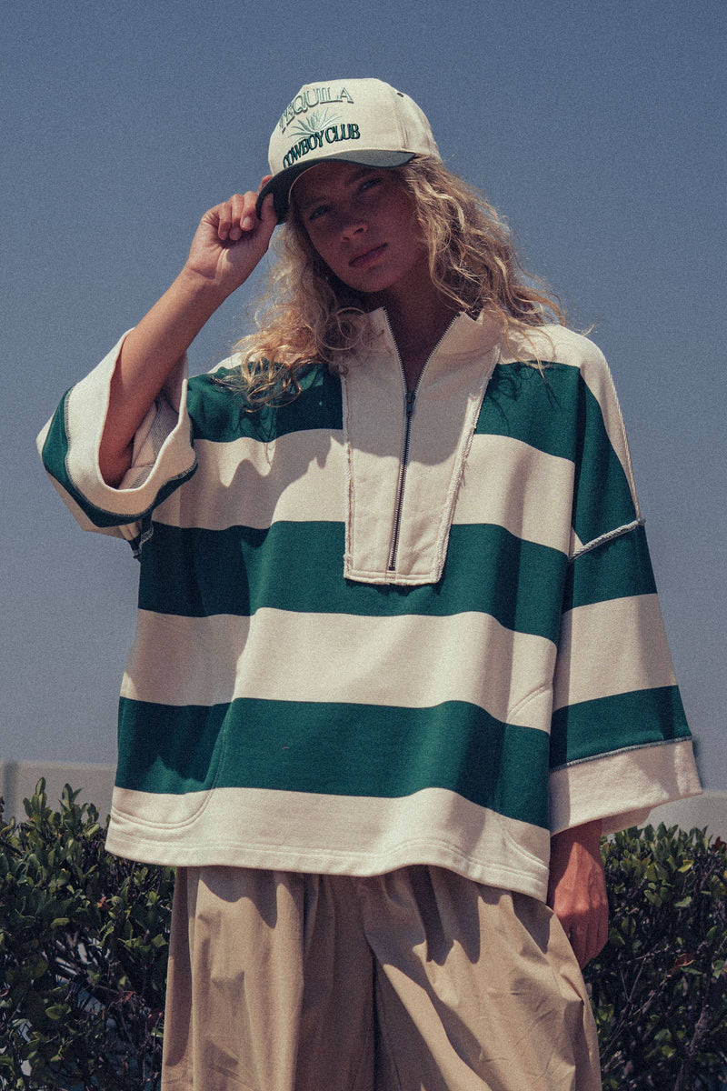Oversized Half Zip Bold Stripe Statement Pullover Sweatshirt