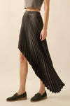 Accordion Pleated Asymmetrical Maxi Skirt