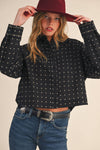 POLKA DOT FLORAL EMBROIDERY BUTTON UP TOP
