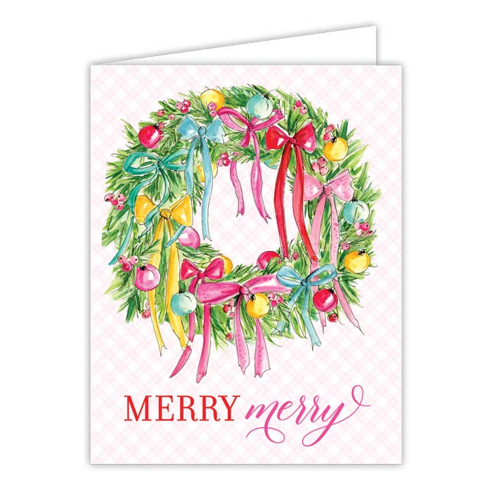 Merry Merry Wreath Ornaments and Bows Greeting Card