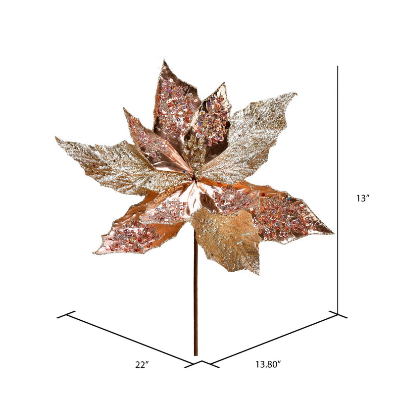 13" RoseGold Poinsettia Sequin Spray