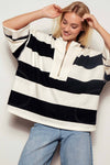 Oversized Half Zip Bold Stripe Statement Pullover Sweatshirt