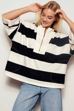 Oversized Half Zip Bold Stripe Statement Pullover Sweatshirt