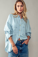 Casual Striped Double Pocket Button Down Collar Shirt