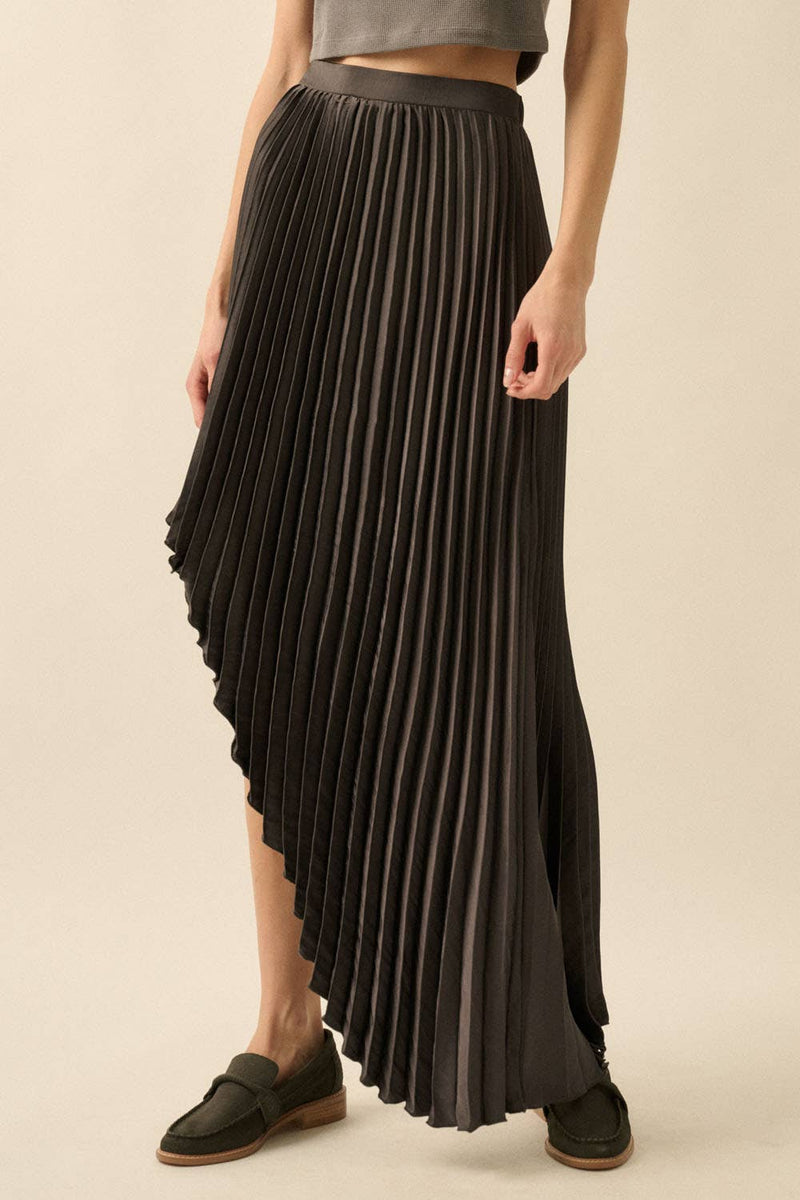 Accordion Pleated Asymmetrical Maxi Skirt