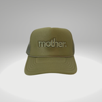 "mother." Embroidered Trucker Hat - Olive