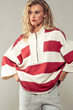 Oversized Half Zip Bold Stripe Statement Pullover Sweatshirt