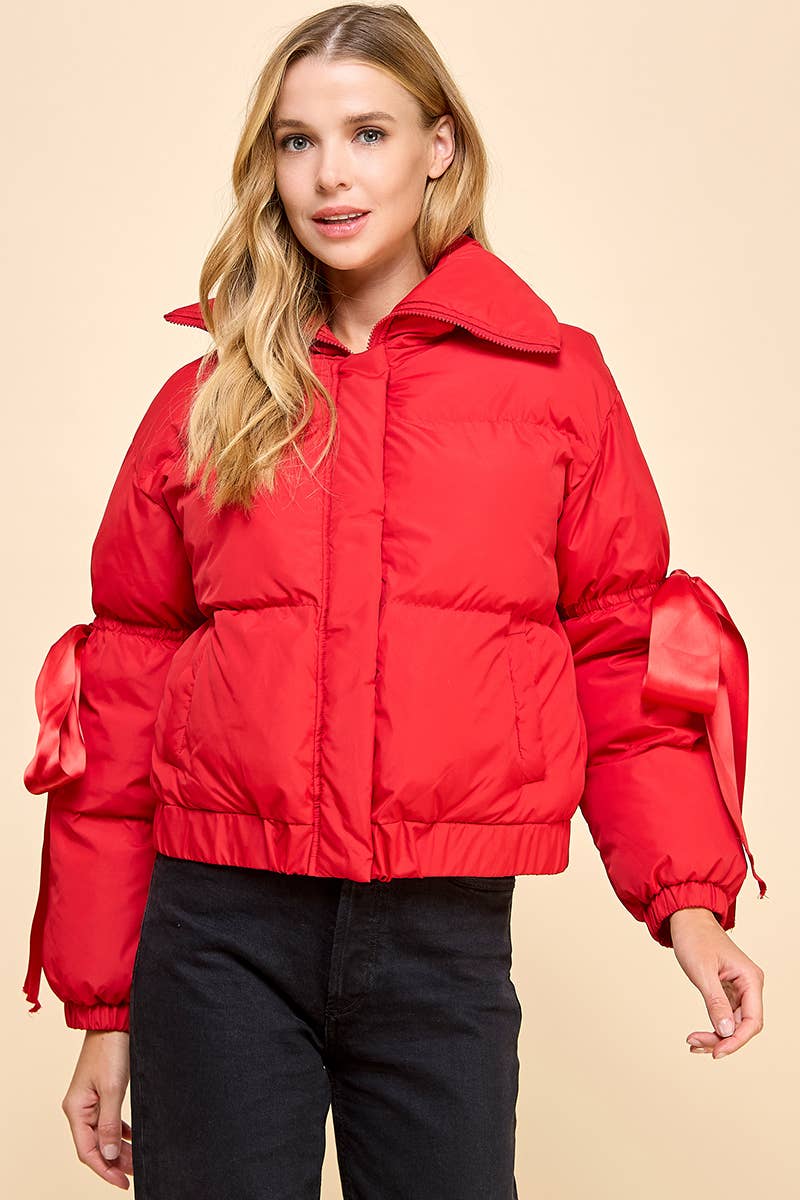 Puffer Jacket With Bow Knot Elbow String