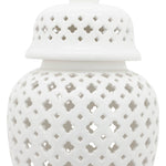 Ceramic Intricate Cut Out Lidded Jar - White, 24 in.