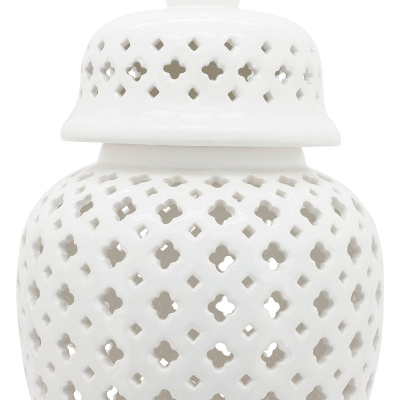 Ceramic Intricate Cut Out Lidded Jar - White, 24 in.