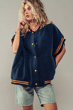 Oversized Sherpa Textured Varsity Button Front Vest