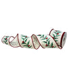 Sage Holly Leaves on White Faux Dupioni Ribbon 4" x 10yd