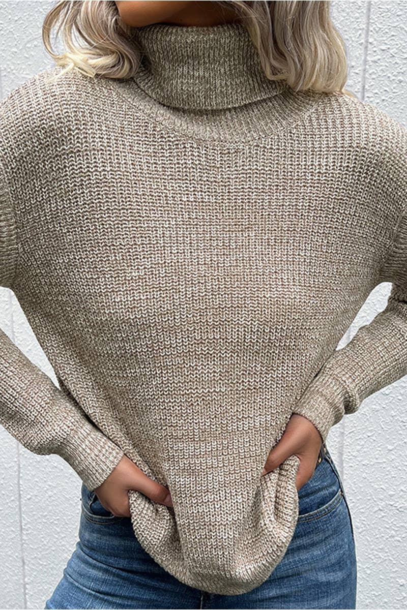 CUT OFF DETAILED TURTLE NECK SWATER: KHAKI / (S) 1