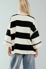 Oversized Half Zip Bold Stripe Statement Pullover Sweatshirt