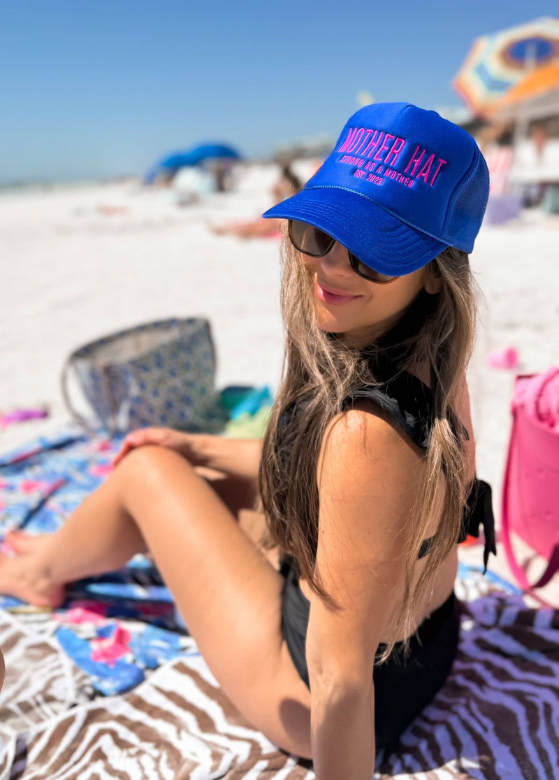 Mother Hat - Embroidered Trucker Hat - Royal Blue