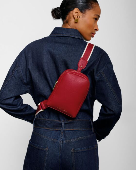 Katie Canvas Strap Sling Bag- Garnet Red
