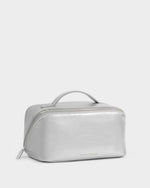 Medium Foldout Makeup & Toiletry Bag- Silver Patent Crackle