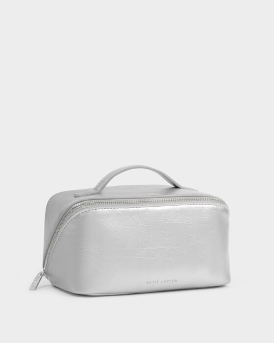 Medium Foldout Makeup & Toiletry Bag- Silver Patent Crackle