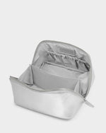 Medium Foldout Makeup & Toiletry Bag- Silver Patent Crackle