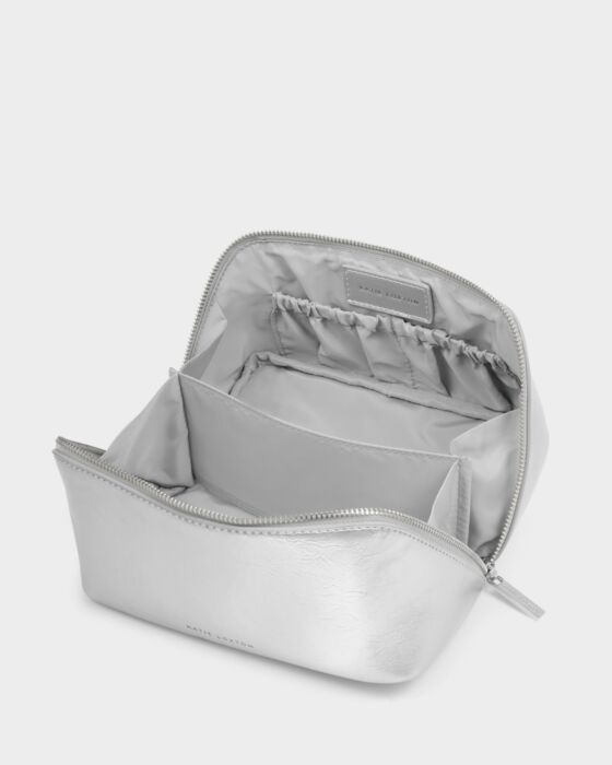 Medium Foldout Makeup & Toiletry Bag- Silver Patent Crackle