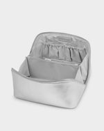 Large Fold out Makeup & Toiletry Bag- Silver Patent Crackle